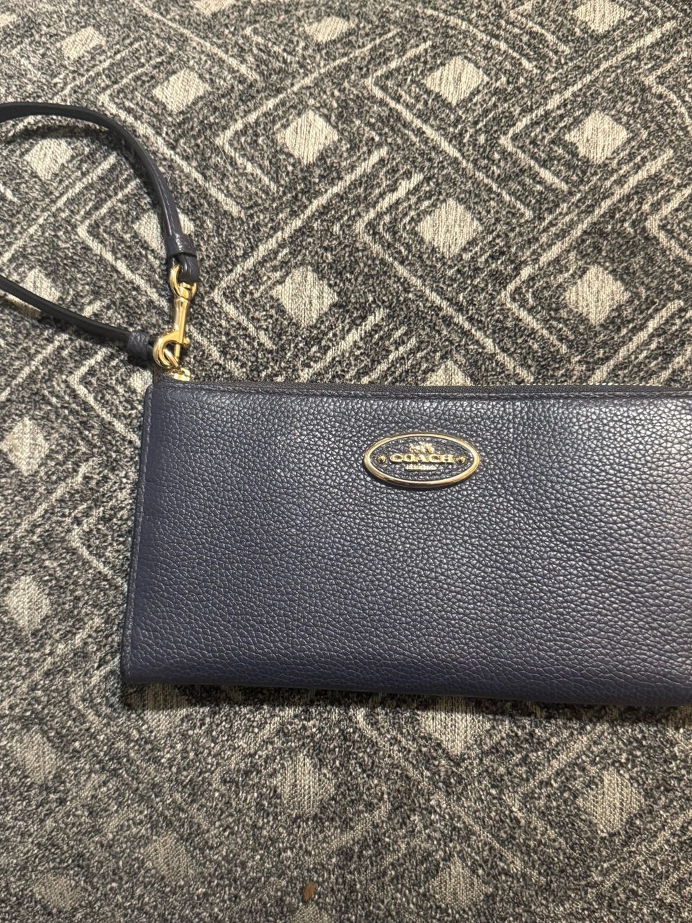 Coach Pebbled Leather Wristlet in Navy with Gold Accent